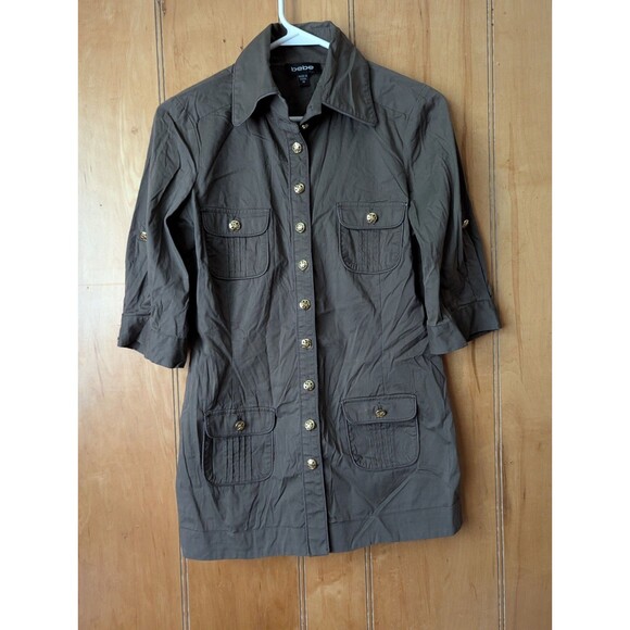 BeBe women green olive button down military shirt Size M - Picture 15 of 15